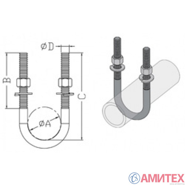 Скоба U-образная, 2 гайки М8