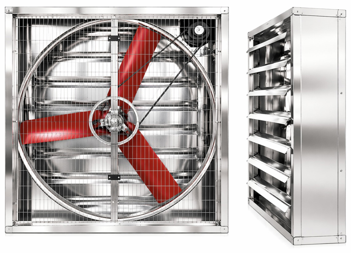 Вентилятор осевой в квадратном корпусе из нерж. стали AISI430 толщ. 1мм 1380*1380*400мм
