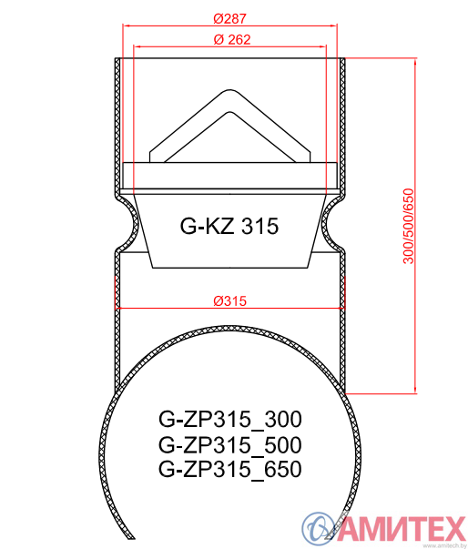 Насадка для навозоудаления ф300 мм, H=300 мм с талией и песчаным напылением