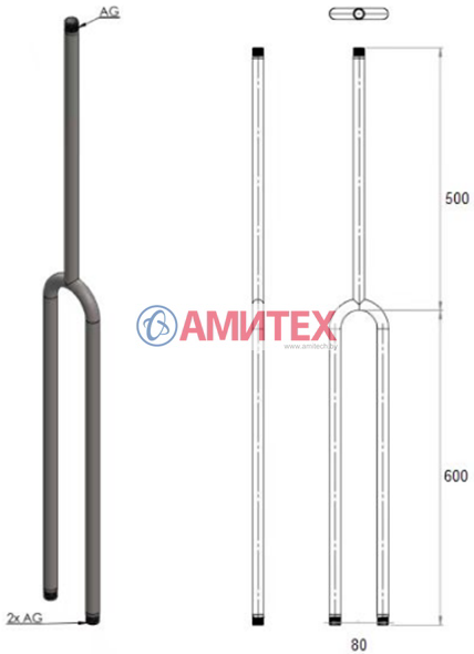 Опускная труба 1/2" из нерж. стали  подвода воды к 2-м чашечным поилкам высотой 1100мм